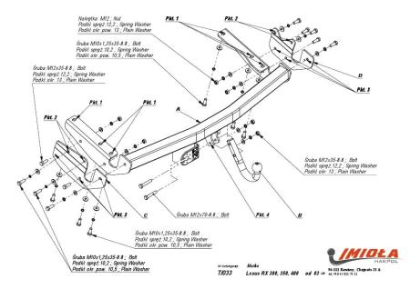 Фаркоп Imiola для Toyota Highlander (2003-2008) № T.033