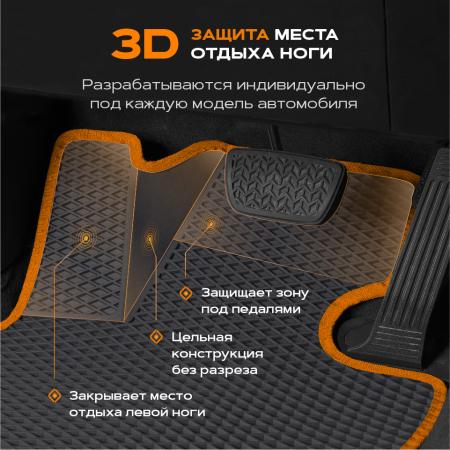 Коврики салона 3D EVA Ромб резиновые для Lada (ВАЗ) Niva Travel (2020-2025) с красным кантом № 9239040104