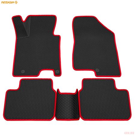 Коврики салона 3D EVA Ромб резиновые для Kia Ceed (2012-2018) с красным кантом № 9221005204