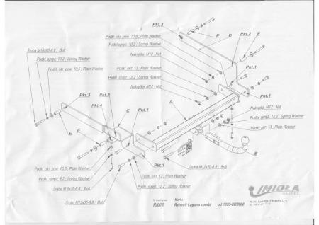 Фаркоп Imiola для Renault Laguna универсал (1995-2000) твердое крепление № R.008