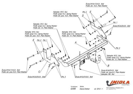 Фаркоп Imiola для Renault Dokker (2017-2021) твердое крепление № G.006
