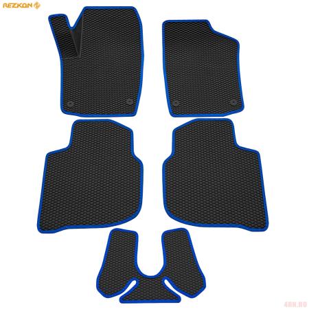 Коврики салона 3D EVA Ромб резиновые для Volkswagen Polo (2020-2025) с синим кантом № 9235020203