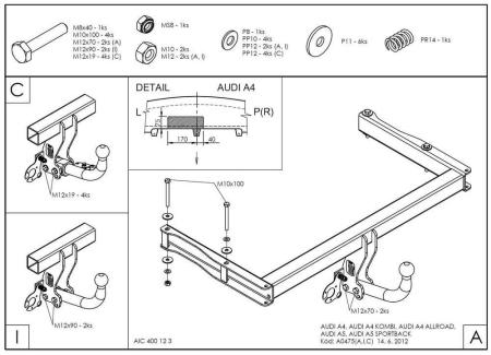 Фаркоп Galia для Audi A4 B8 седан, универсал (2007-2015) № A047A