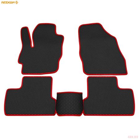 Коврики салона Rezkon EVA резиновые для Mazda 3 (2009-2013) с красным кантом № 9023010104