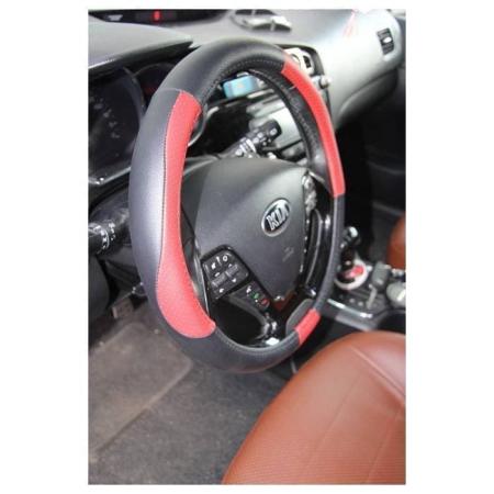 Оплетка (чехол) на руль из кожзаменителя, цвет черный красный, серия NR 1603 № NR160314