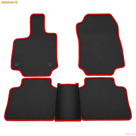 Коврики салона Rezkon EVA cоты резиновые для Toyota RAV4 (2019-2025) с красным кантом № 9034035304