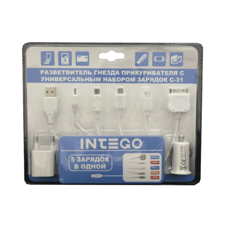 Автозарядное устройство INTEGO С-31 , 2 USB, кабель Apple, Nokia, Samsung, HTC, Motorola