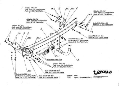 Фаркоп Imiola для Toyota Camry (2011-2017) № T.054