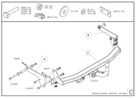 Фаркоп Galia для Renault Laguna лифтбек (2001-2007) № R070A