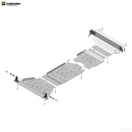 Защита картера, переднего дифференциала, КПП, радиатора, раздаточной коробки для Dodge Ram 1500 4WD (2018-2025) № 32906