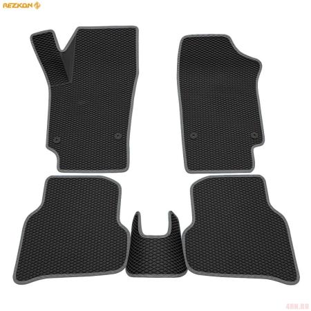 Коврики салона 3D EVA ромб резиновые для Volkswagen Polo (2009-2020) с серым кантом № 9235020102