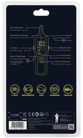 Цифровой программируемый манометр MICHELIN с фонариком, LCD дисплеем и клапаном спуска давления № 12294