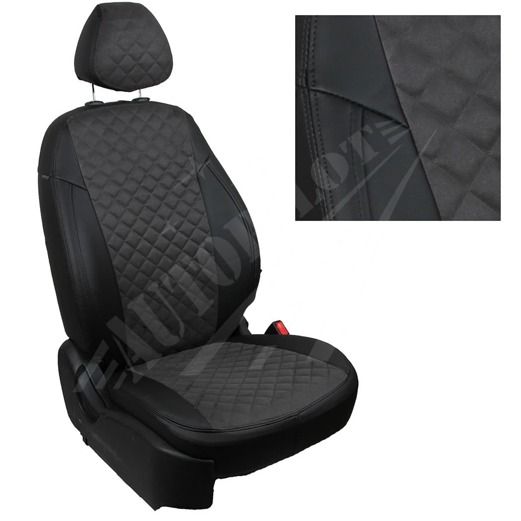 Чехлы на сиденья из алькантары ромб (черные с темно-серым) для Nissan Terrano III с 12г. (без подушкек безопасности)