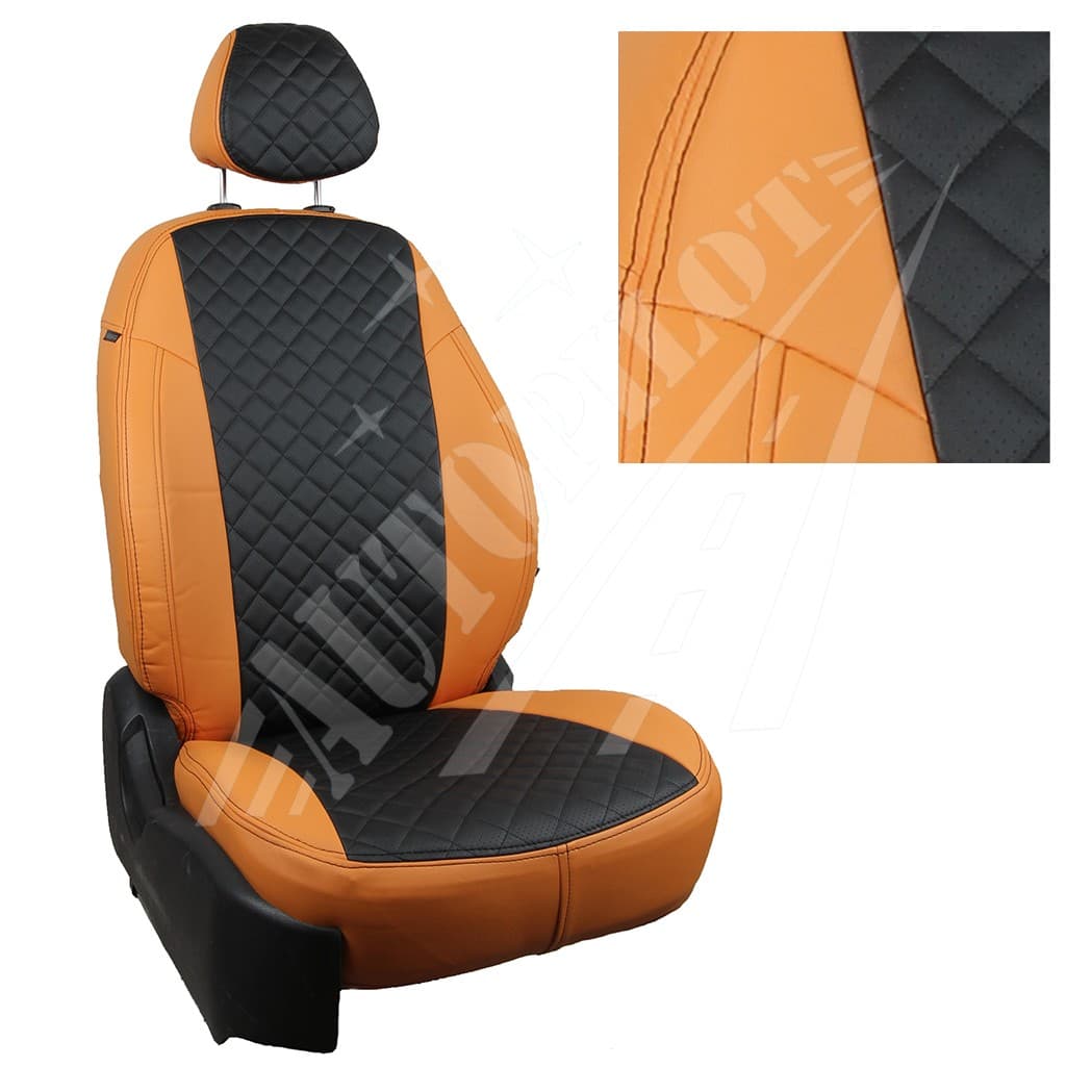 Чехлы на сиденья, рисунок ромб (оранжевый с черным) для Ravon R4 с 16г.