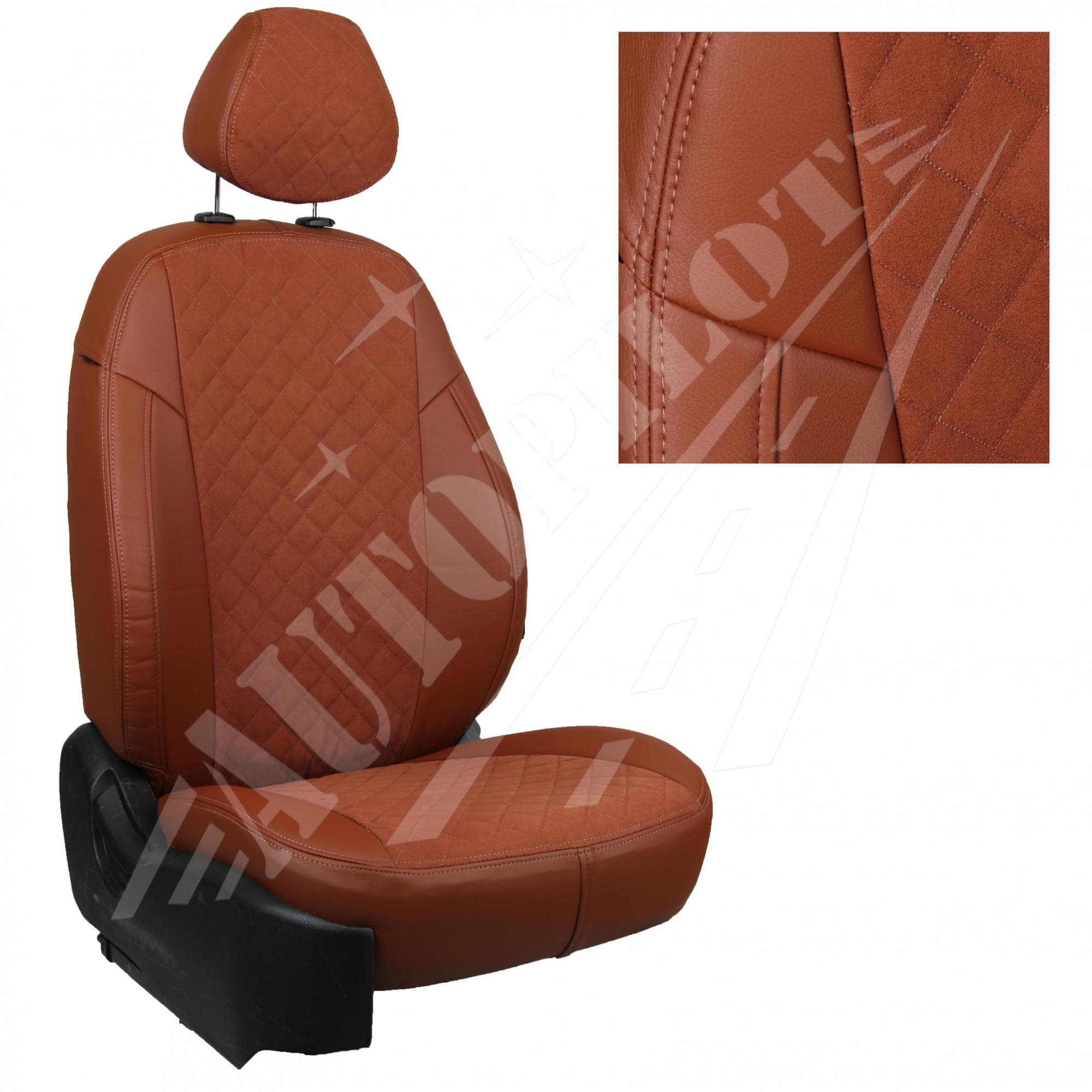 Чехлы на сиденья из алькантары ромб (коричневые) для Skoda Karoq (Style) с задним подлокотником с 17г.