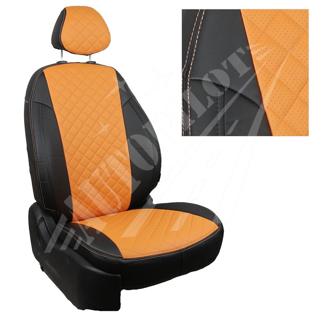 Чехлы на сиденья, рисунок ромб (черный с оранжевым) для Citroen C4 Aircross с 12-15г.