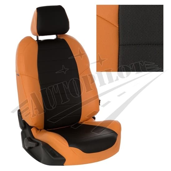 Чехлы на сиденья из экокожи (оранжевый с черным) для KIA Seltos с 20г.