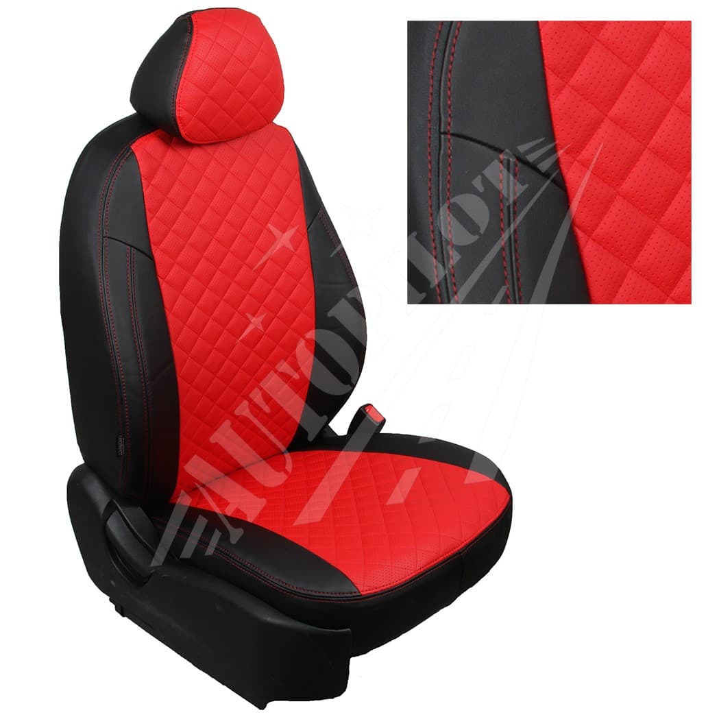 Чехлы на сиденья, рисунок ромб (черный с красным) для Volkswagen Amarok с 10г.