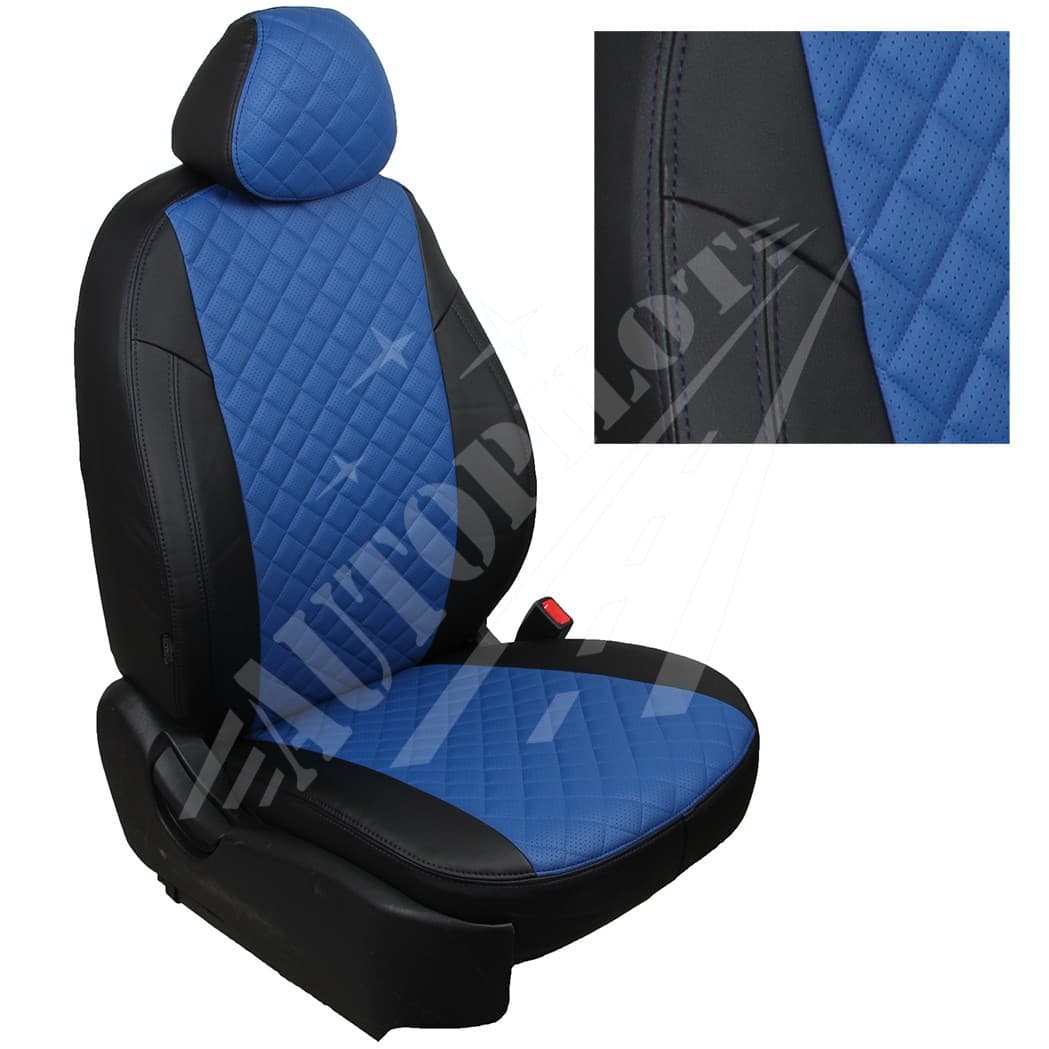 Чехлы на сиденья, рисунок ромб (черный с синим) для Mazda CX-30 с 19г.