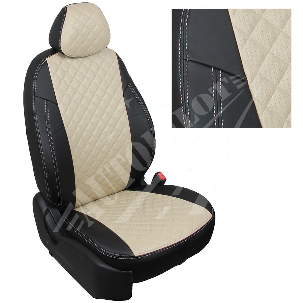 Чехлы на сиденья, рисунок ромб (черный с бежевым) для Mazda CX-30 с 19г.