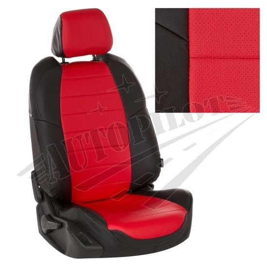 Чехлы на сиденья из экокожи (черный с красным) для Nissan Navara III (D40) с 05-15г.