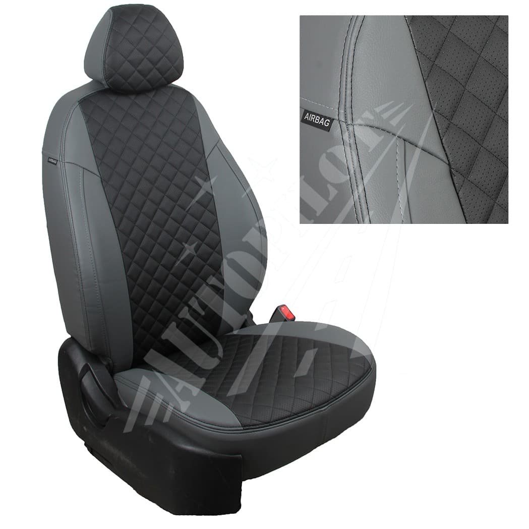 Чехлы на сиденья, рисунок ромб (серый с черным) для Nissan Terrano III с 12г. (с подушками безопасности)