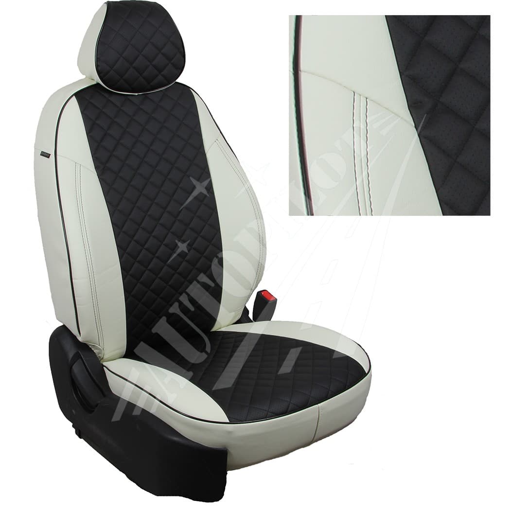 Чехлы на сиденья, рисунок ромб (белый с черным) для Mazda CX-30 с 19г.