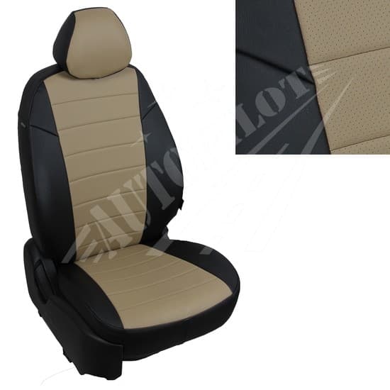Чехлы на сиденья из экокожи (черный с темно-бежевым ) для Ford Fusion Hb с 02-12г.