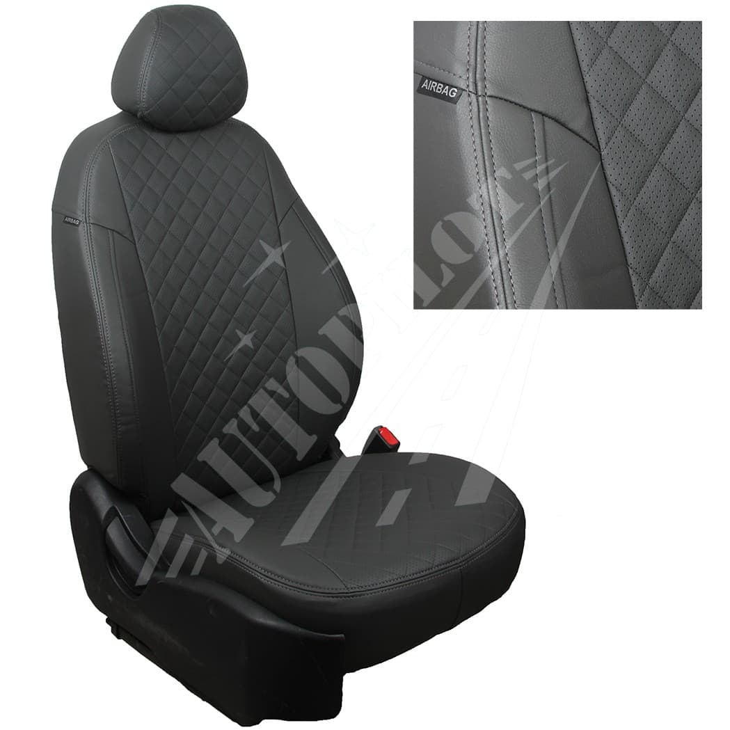 Чехлы на сиденья, рисунок ромб (темно-серые) для LADA XRAY Cross (пассажирская спинка складывается)