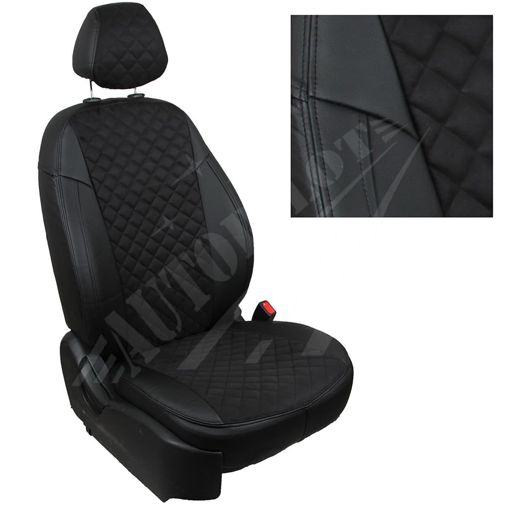 Чехлы на сиденья из алькантары ромб (черные) для Peugeot Traveller I 8 мест с 16г.