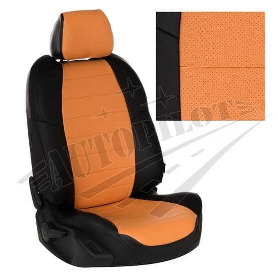 Чехлы на сиденья из экокожи (черный с оранжевым) для KIA Seltos с 20г.