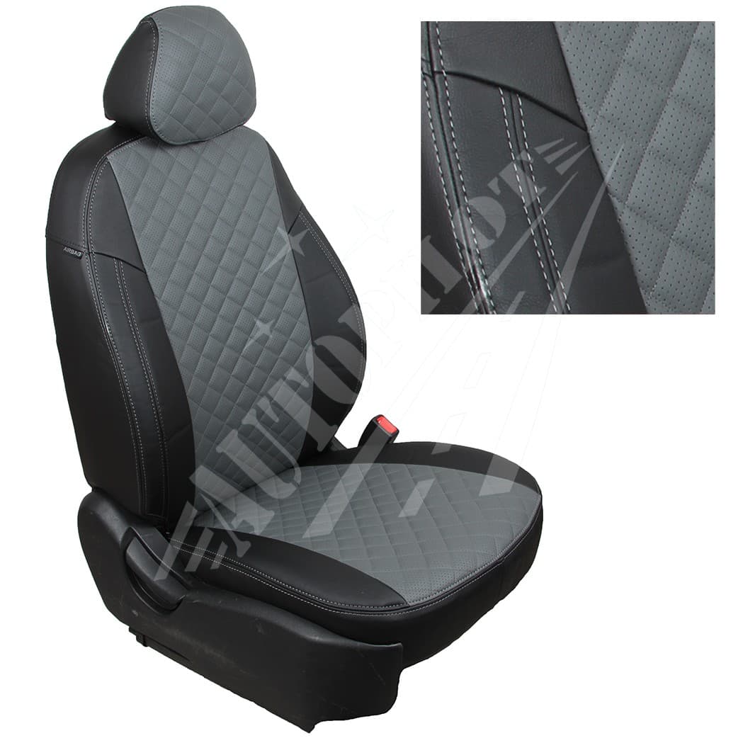 Чехлы на сиденья, рисунок ромб (черные с серым) для Peugeot 3008 I (простая комплектация) с 09-16г.