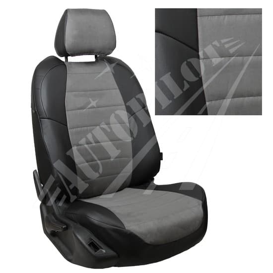 Чехлы на сиденья из алькантары (черные с серым) для Nissan Terrano III с 17г. (40/60)