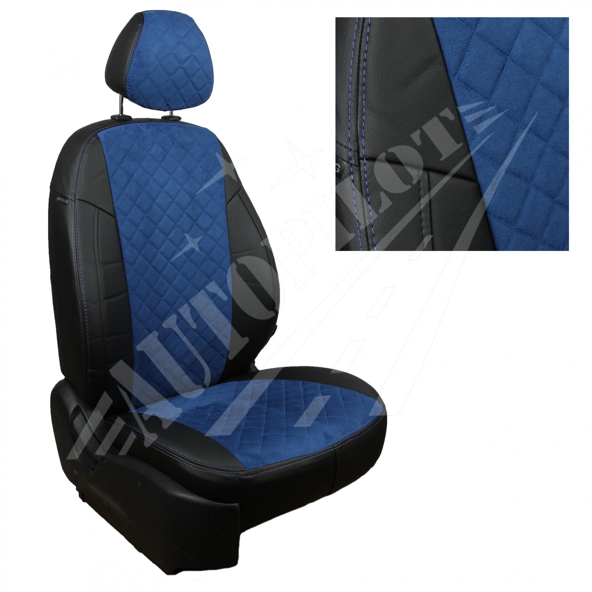 Чехлы на сиденья из алькантары ромб (черный с синим) для Volkswagen Amarok с 10г.