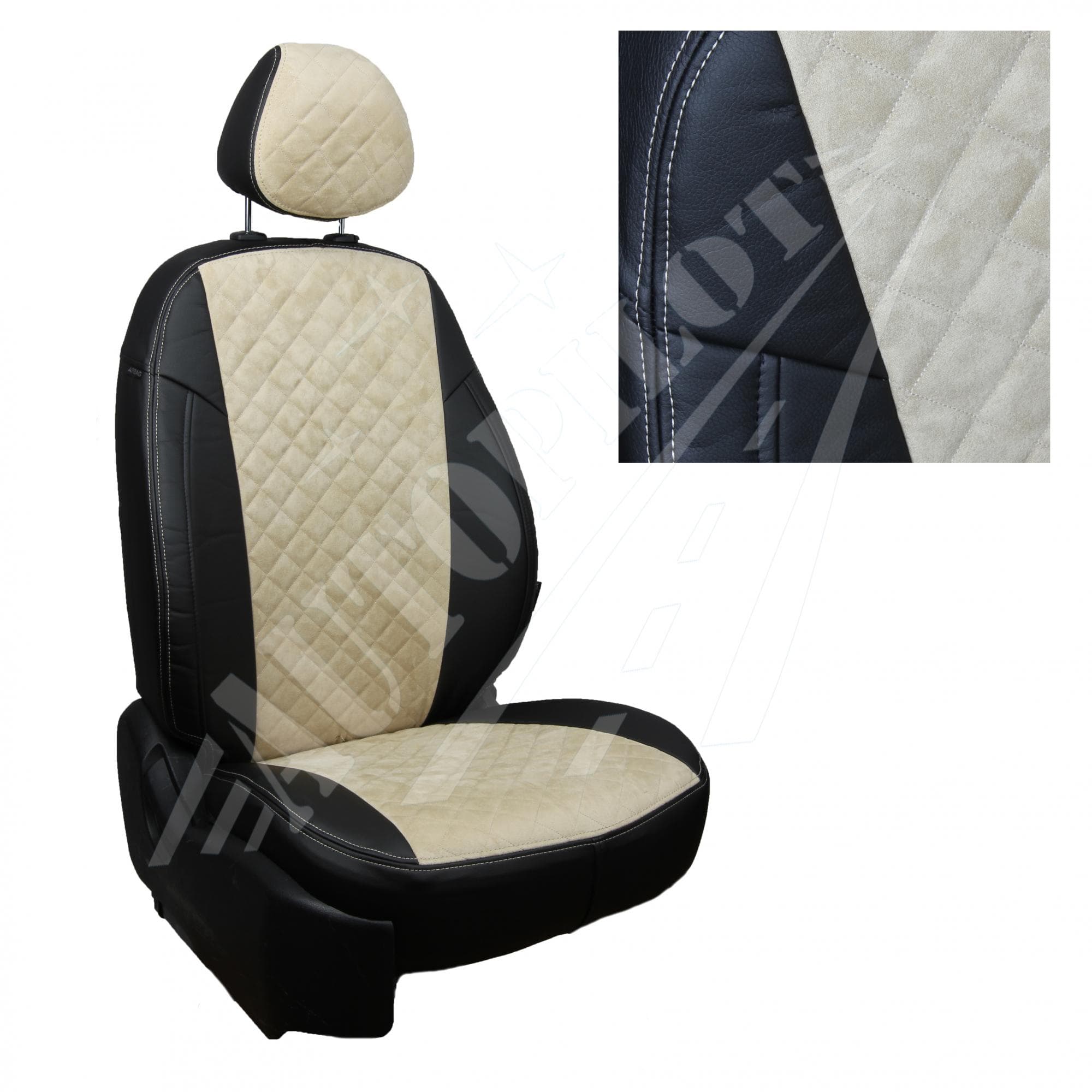 Чехлы на сиденья из алькантары ромб (черный с бежевым) для Ford Fusion Hb с 02-12г.