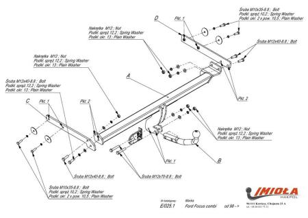Фаркоп Imiola для Ford Focus универсал (1998-2004) № E.025